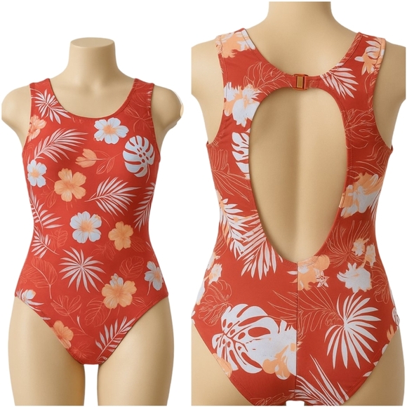 Quintsoul Open Back Sporty One Piece In Orange Tropical Print Size Small - Picture 1 of 11